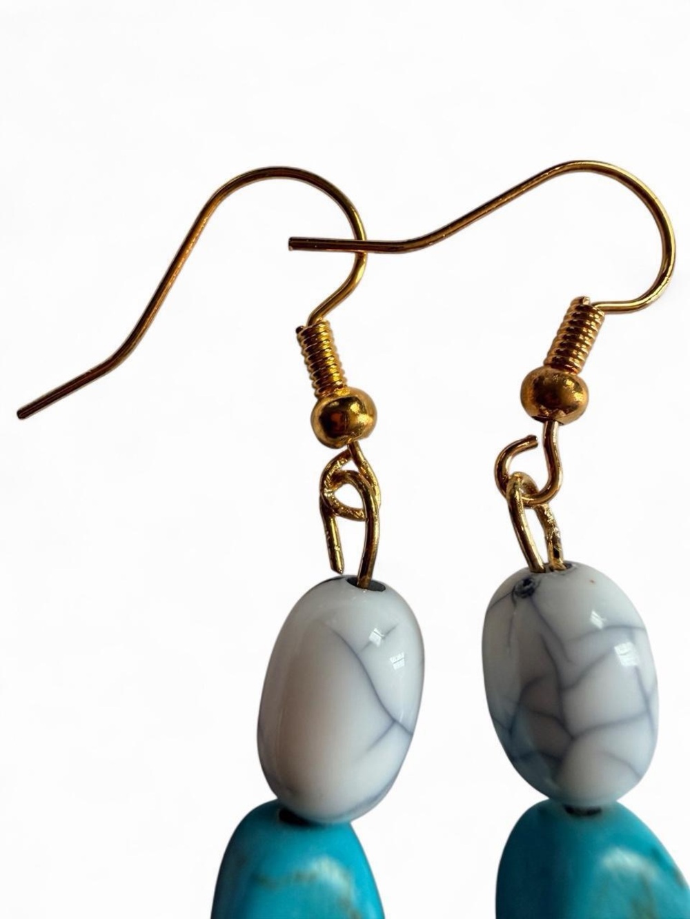 Handmade Turquoise Howlite Gold Dangle Earrings - Picture 7 of 7